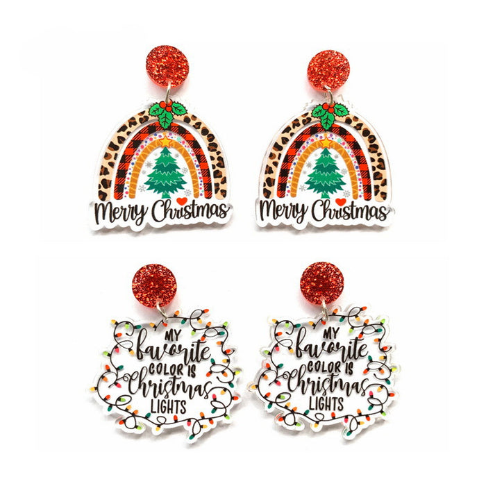 Wholesale Earrings Acrylic Mirror Christmas Leopard Print Rainbow JDC-ES-Xuep068