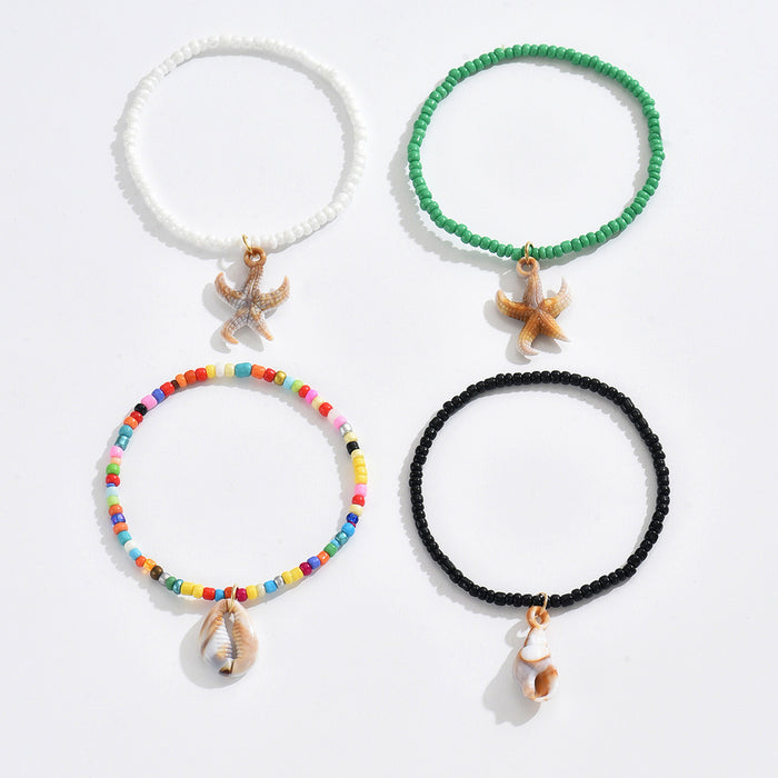 Wholesale Colorful Rice Bead Bracelet Set Ocean Element Shell Starfish Pendant Bracelet for Women