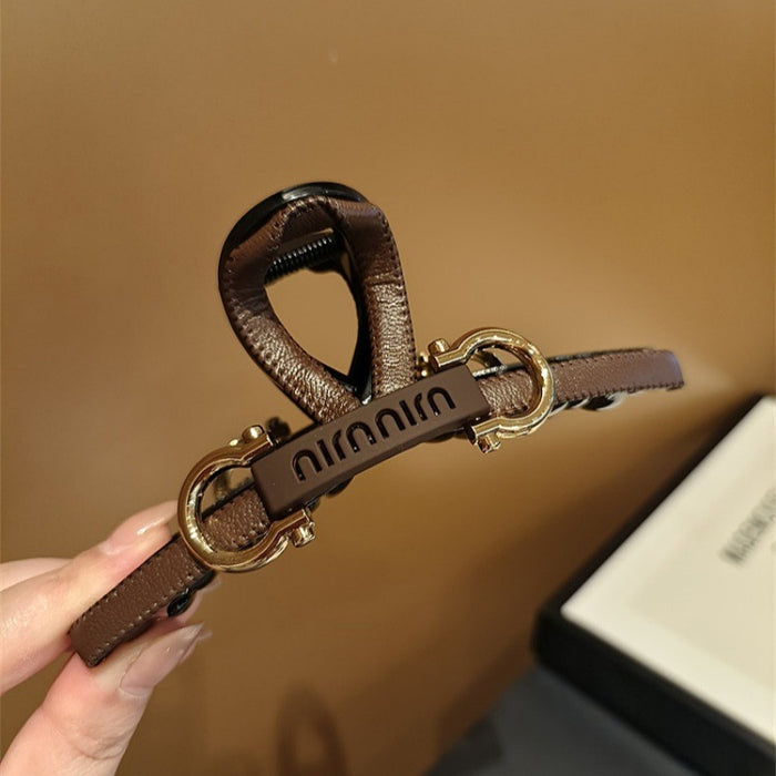Wholesale Temperament leather high-end grip clip large shark clip new hair clip light luxury fashion back of the head plate hair clip