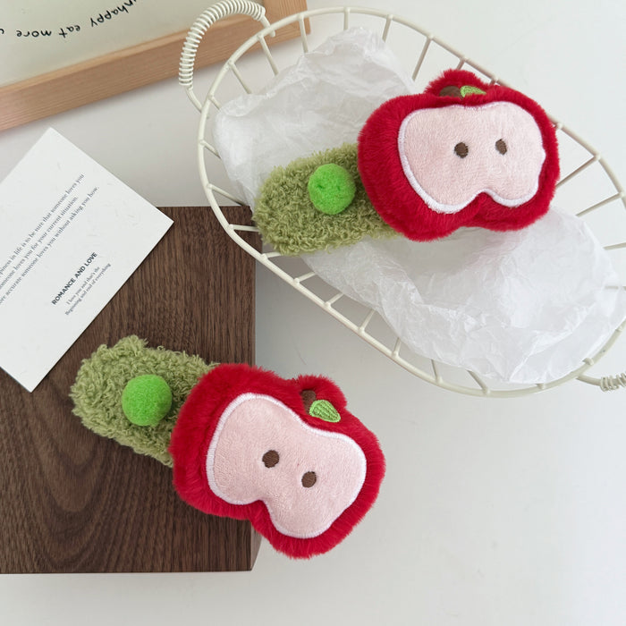 Wholesale Cute Red Apple Furry Hair Clips