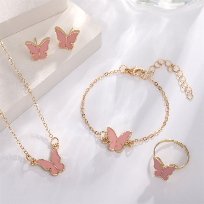 Wholesale Four-piece Set Jewelry Women' s Butterfly Necklace Bracelet Earrings Ring