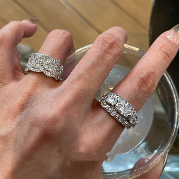 Wholesale Retro wide version silver ring full of diamond personality female ring