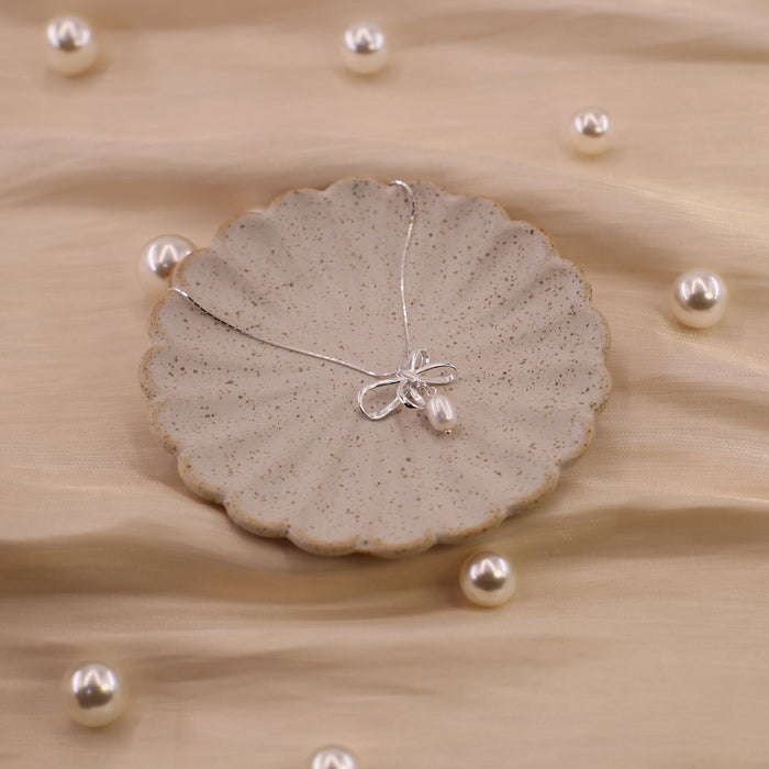 Wholesale S925 Silver  Bow Pearl Pendant Necklace All-match  Clavicle Chain