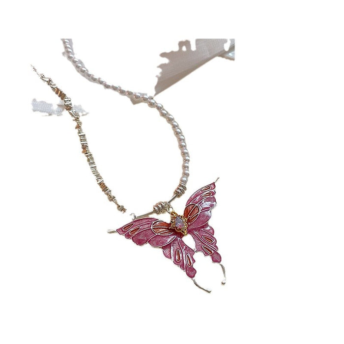 Wholesale Colorful enamel butterfly necklace pendant with high-end feel collarbone chain