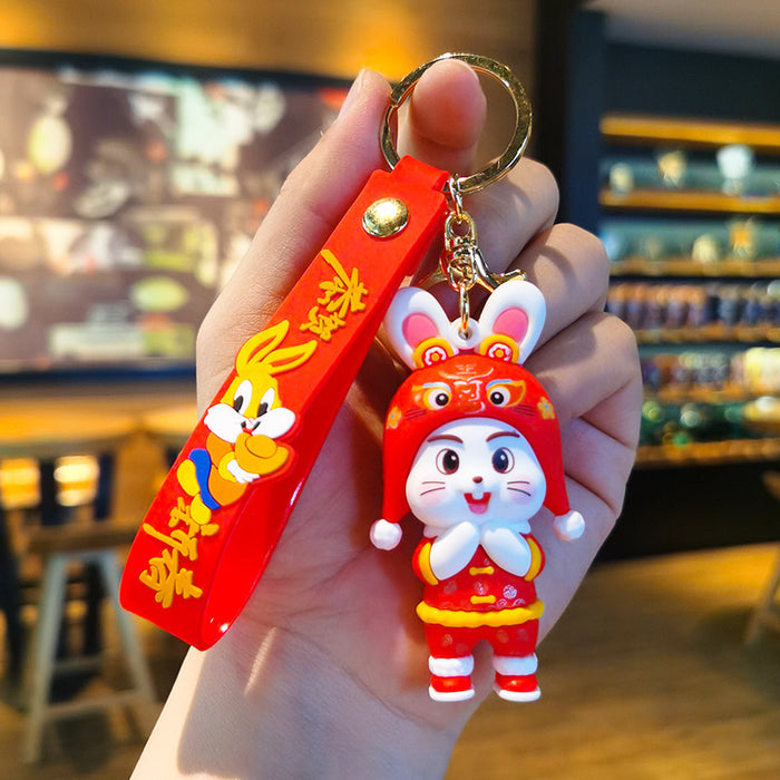 Wholesale Rubber Cartoon Rabbit Doll Three-Dimensional Keychain JDC-KC-Tingm101