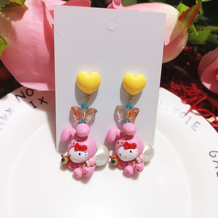 Wholesale Cute Funny Dress-up Cat Cat Apple  Cartoon Silver Earrings Girl