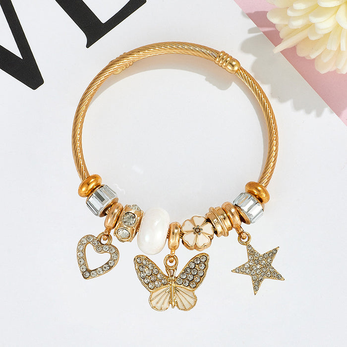 Wholesale Stainless Steel Rhinestone Butterfly Swan Beaded Bracelet MOQ≥2