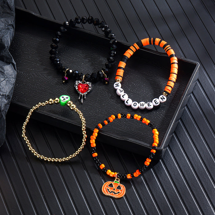 Wholesale Bracelet suit Beads Orange Pumpkin Skull Pendant Halloween Bracelet