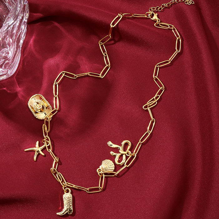 Wholesale Paperclip Bow Beach Charm Necklace