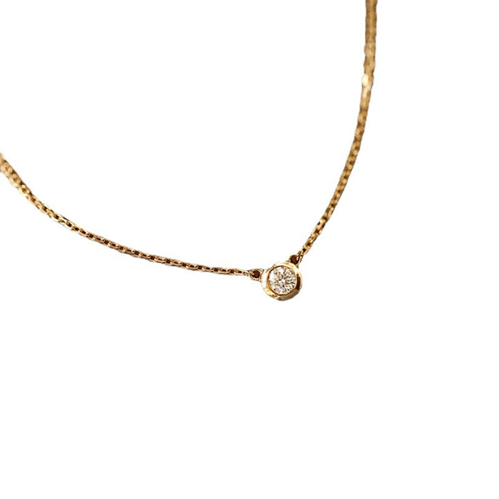 Wholesale Pure silver gold-plated single diamond necklace, collarbone chain, simple and high-end pendant