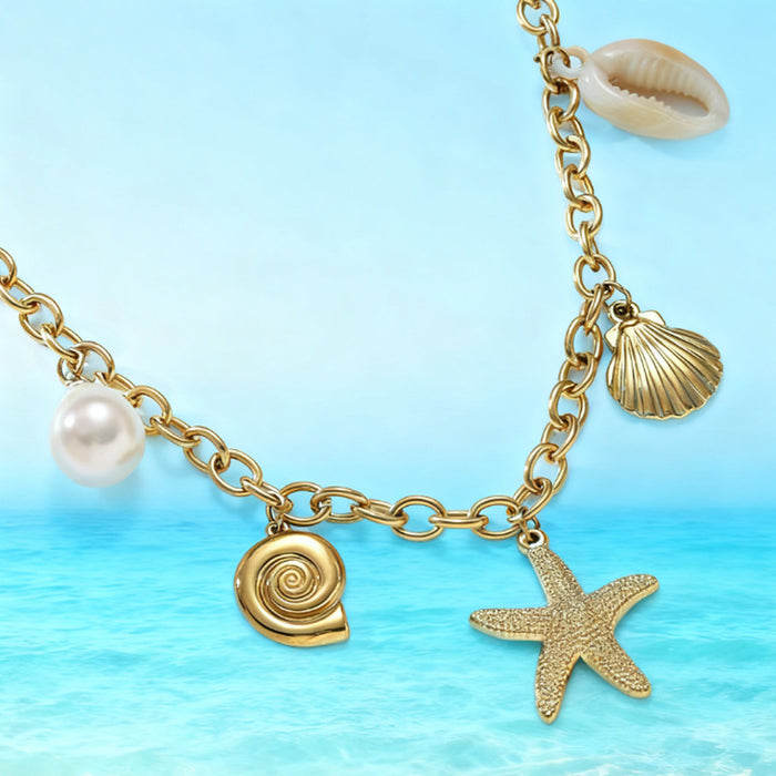 Wholesale Titanium Steel Ocean Series Starfish and Sea Turtle Necklace