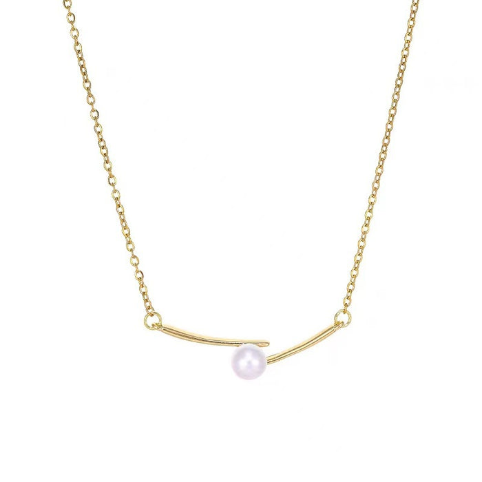 Wholesale Cross pearl necklace, titanium steel, light luxury, niche design, collarbone chain, high-end sensory chain