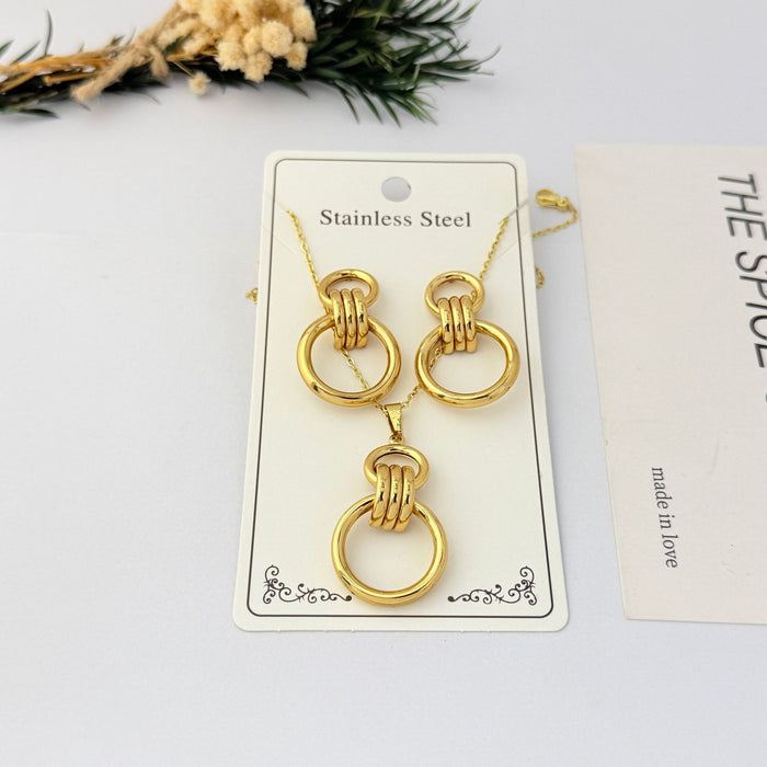 Wholesale Gold Plated Stainless Steel Geometric Necklace and Earring Set