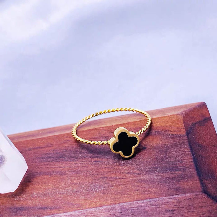 Wholesale Four leaf clover ring, female personality, simple ring, titanium steel, non fading temperament accessory