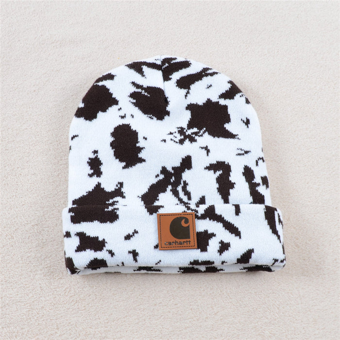 Wholesale Cow Pattern Knitted Hat Double Layer Folded Beanie JDC-HT-KuT001