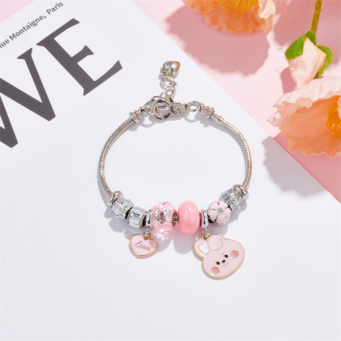 Wholesale stainless steel DIY female student Heart pendant beaded Charms Bracelets