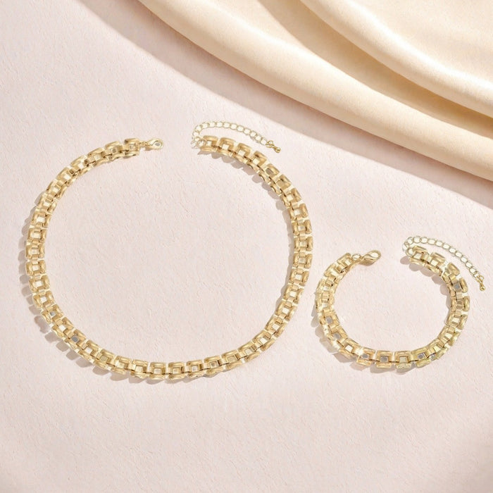 Wholesale Metal simple strap chain necklace bracelet set