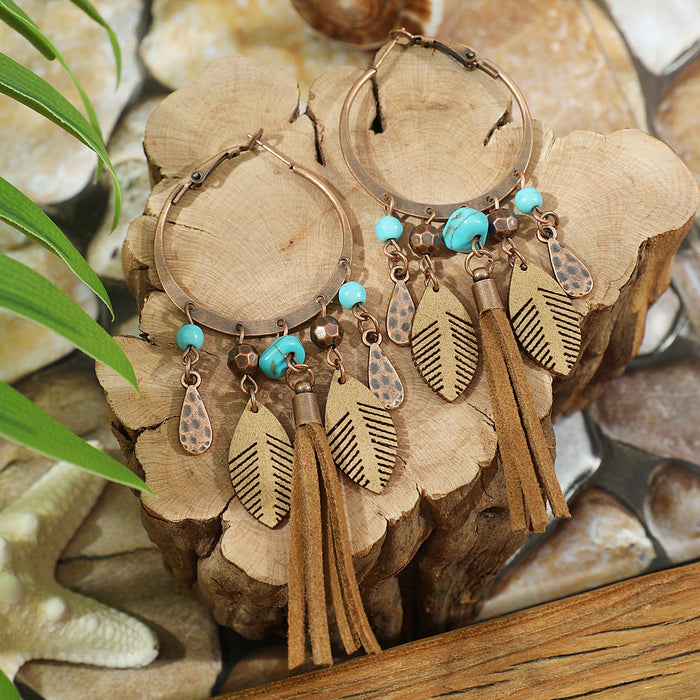 Wholesale Retro Bohemian Turquoise Tassel Earrings Zinc Alloy Fashion Accessory MOQ≥2