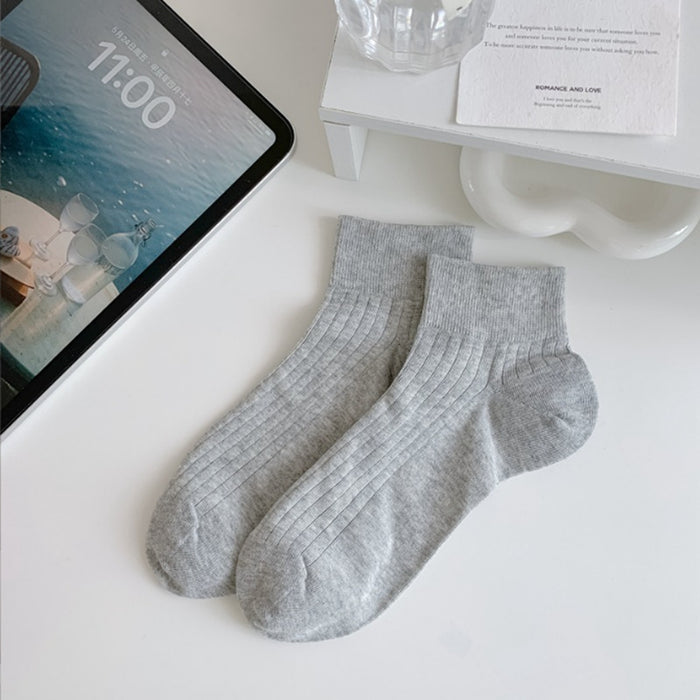 Wholesale Vertical striped solid color casual short socks, cotton mesh breathable thin boat socks