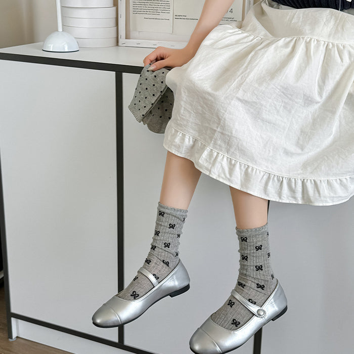Wholesale Polka dot socks with bow and thin mesh, tube socks, polka dot socks, breathable and versatile socks