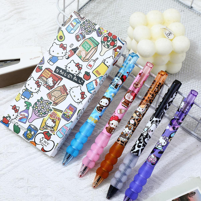 Wholesale 5pcs/set Leopard Print Style Cat Student Brush Question Pen Quick-Drying Press Gel Pen