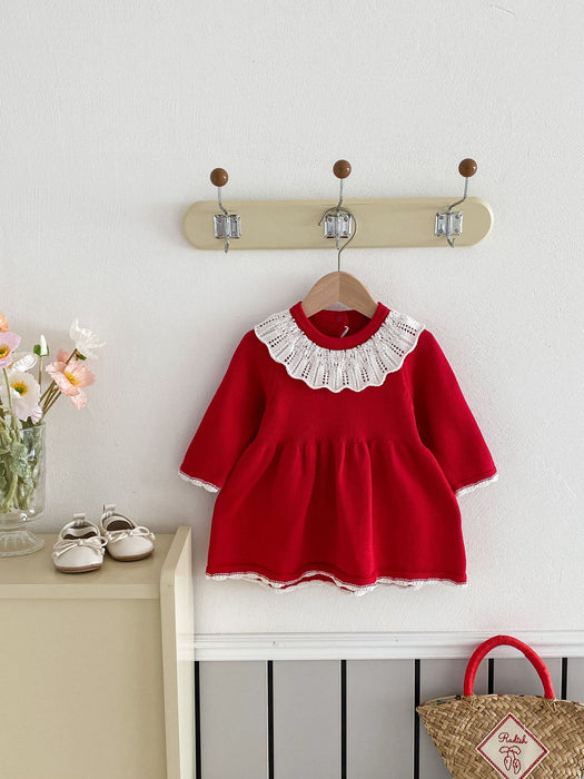 Wholesale Knitted Dress Red Princess Dress Baby Clothes JDC-BC-WeiNiS015