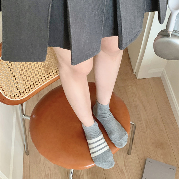 Wholesale Four bar striped boat socks, short socks, low cut pure cotton short tube socks