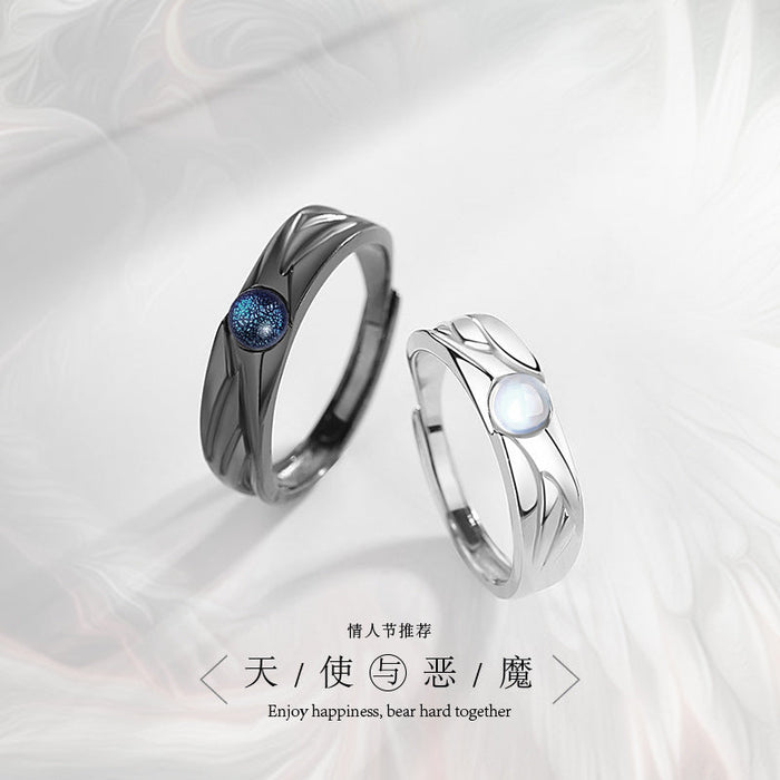 Wholesale Rings Metal Angel and Demon Moonstone Couples 10 Pcs JDC-RS-YiY005