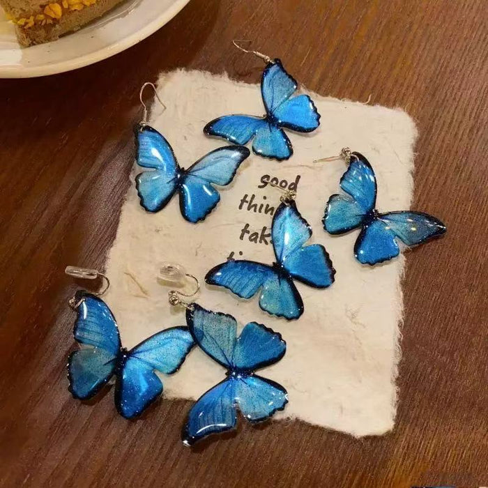 Wholesale Blue Butterfly 925 Silver Needle Clip Earrings for Women