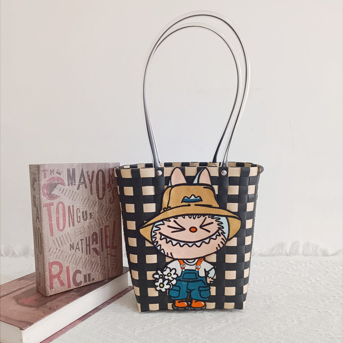 Wholesale Cat Vacation Casual Woven Bag Cute Cartoon Embroidered Bag