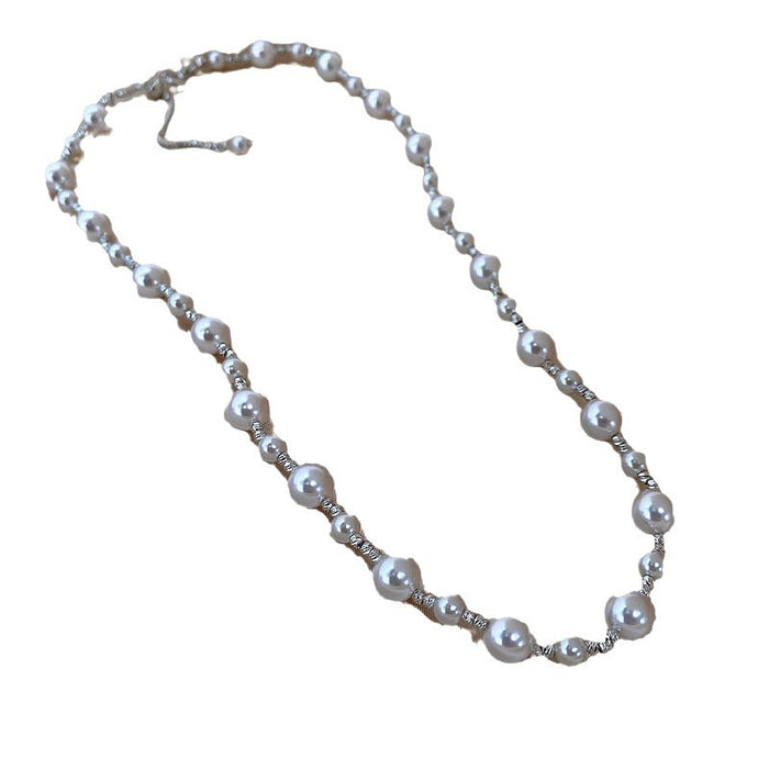 Wholesale Rose colored pearl bead necklace, atmospheric sweater chain, retro temperament, sliding buckle, adjustable collarbone chain