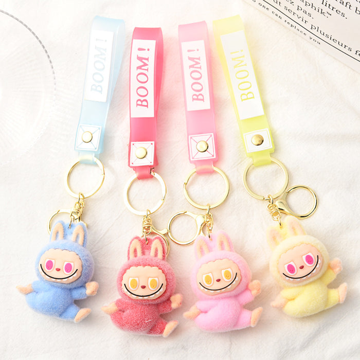 Wholesale Flocking Yoga Little Monster Keychain Small Pendant Cartoon Cute Doll Keychain Small Gift