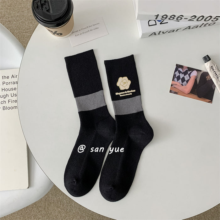 Wholesale Heavy Hot Stamping Letters Mid-tube Cotton Women's Socks JDC-SK-Sany002