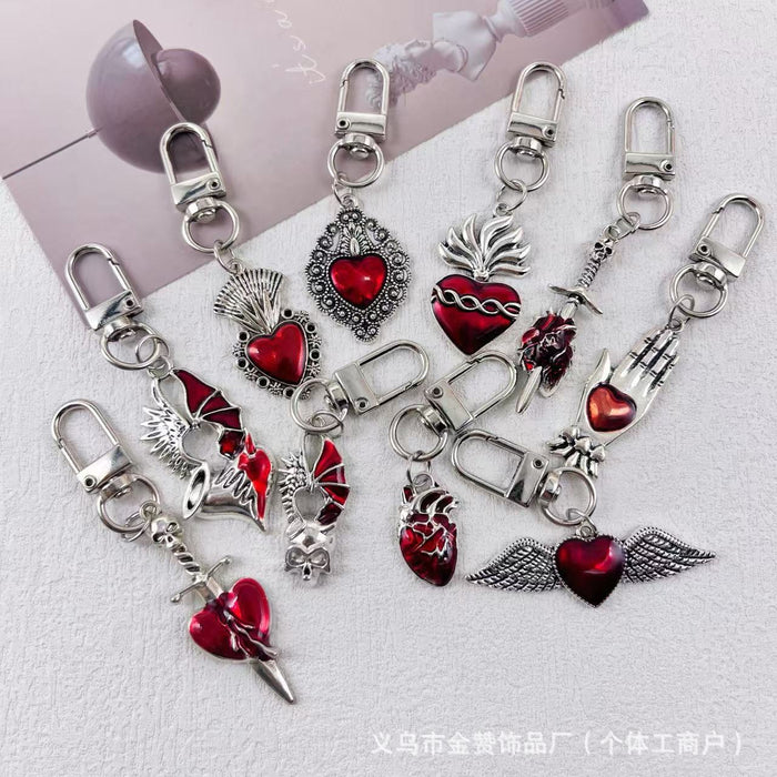 Wholesale Gothic style dark keychain pendant metal heart hot girl style palm bag cross pendant