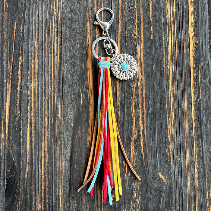 Wholesale Long Tassel Keychain Alloy Sunflower Bag Multi-Color New Pendant Gift
