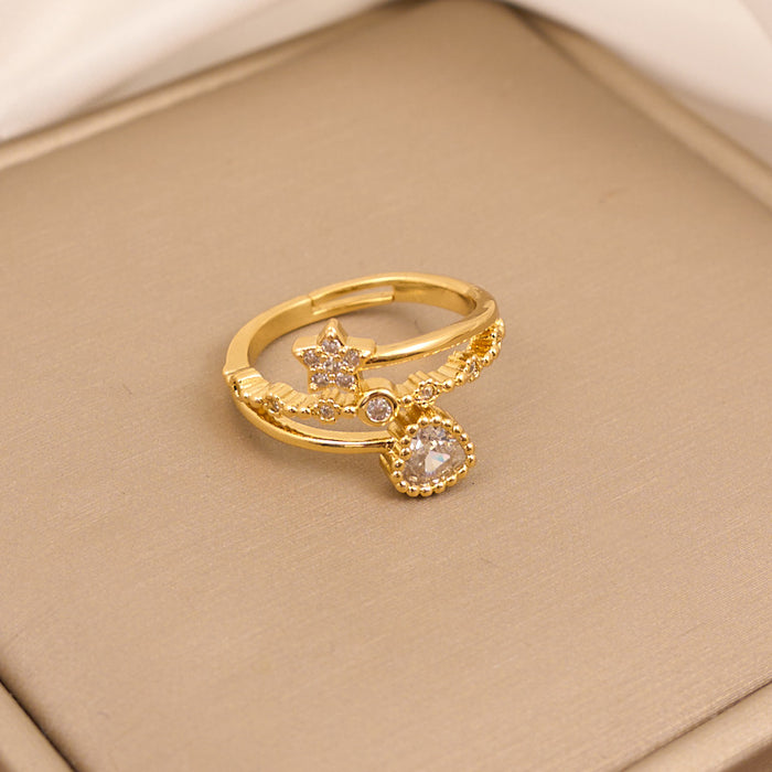 Wholesale Micro-paved zircon heart and five-pointed star ring
