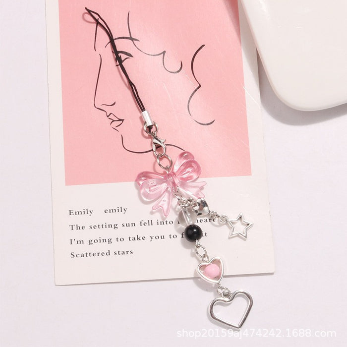 Wholesale Sweet silver Star Bow Mobile Phone Chain Simple Pendant