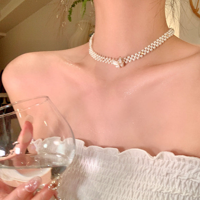 Wholesale Same multi-layer pearl necklace, high-end neck chain, bone chain design, jewelry accessories