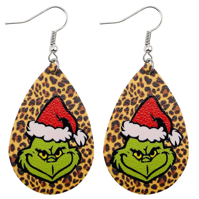 Wholesale Christmas Green Frog Leather Earrings Water Drop Shaped Double Sided Printed Earrings Festival Accessories JDC-ES-YaChen004