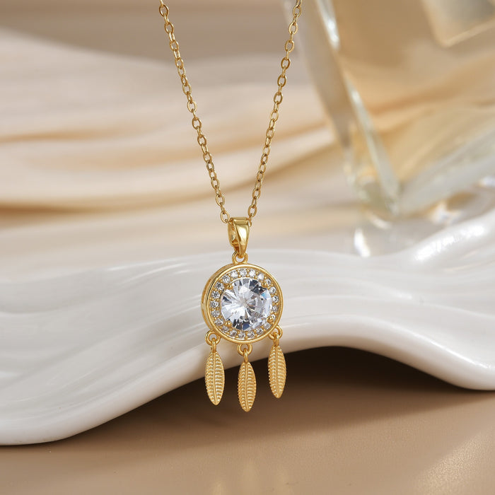 Wholesale Copper Gold Plated Dream Catcher Design Pendant Niche Necklace Women's Jewelry