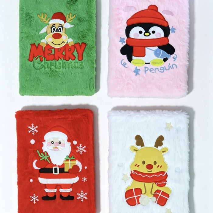 Wholesale Plush Furry Notebook with Embroidery Cute Christmas Design
