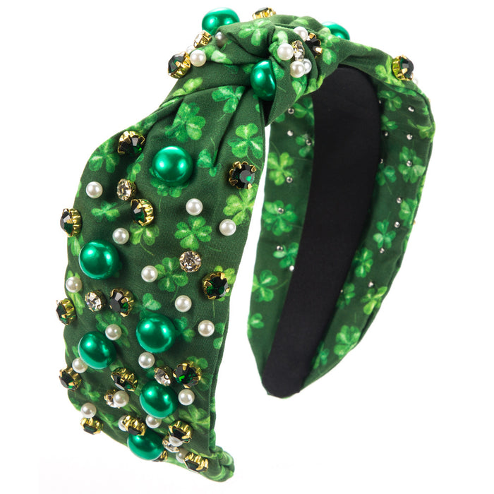 Wholesale St.  Patrick' s Day vintage classic green headband with rhinestones