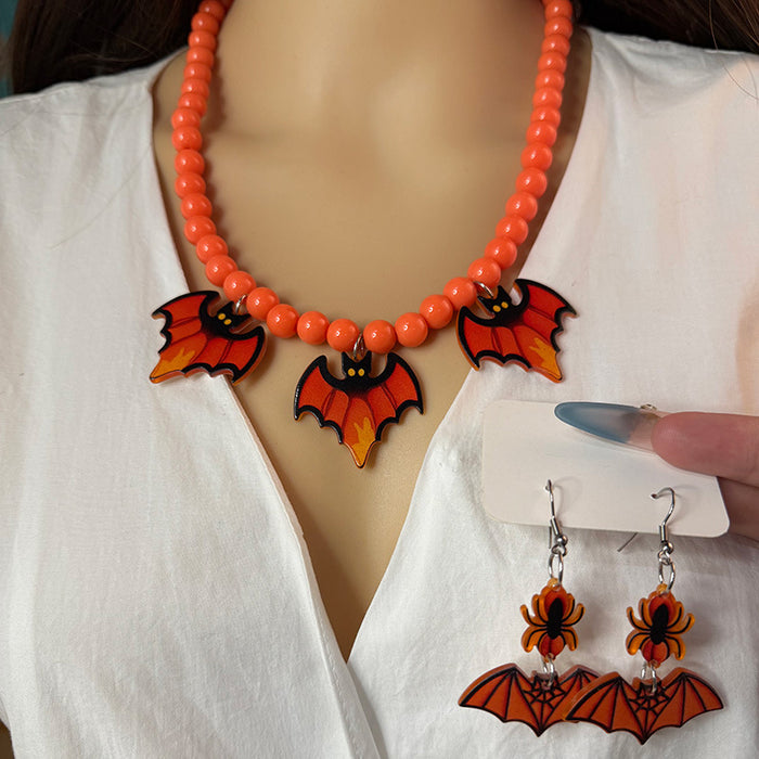 Wholesale  creative earrings solid color bat ghost beaded acrylic necklace personalized jewelry set for women