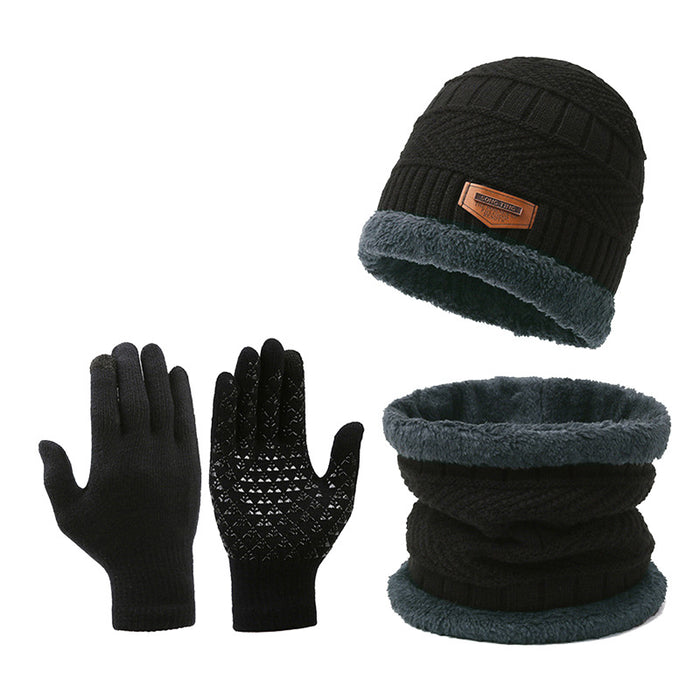 Wholesale three-piece knitted hat winter warm hat non-slip touch screen gloves