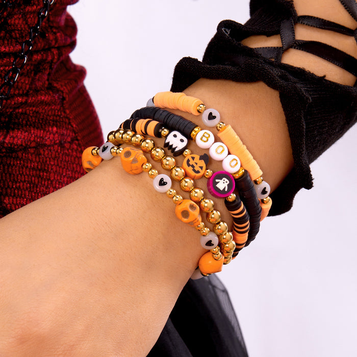 Wholesale  Bracelet Polymer Clay Pumpkin Skull Elastic Bracelet Holiday Party Gift Set