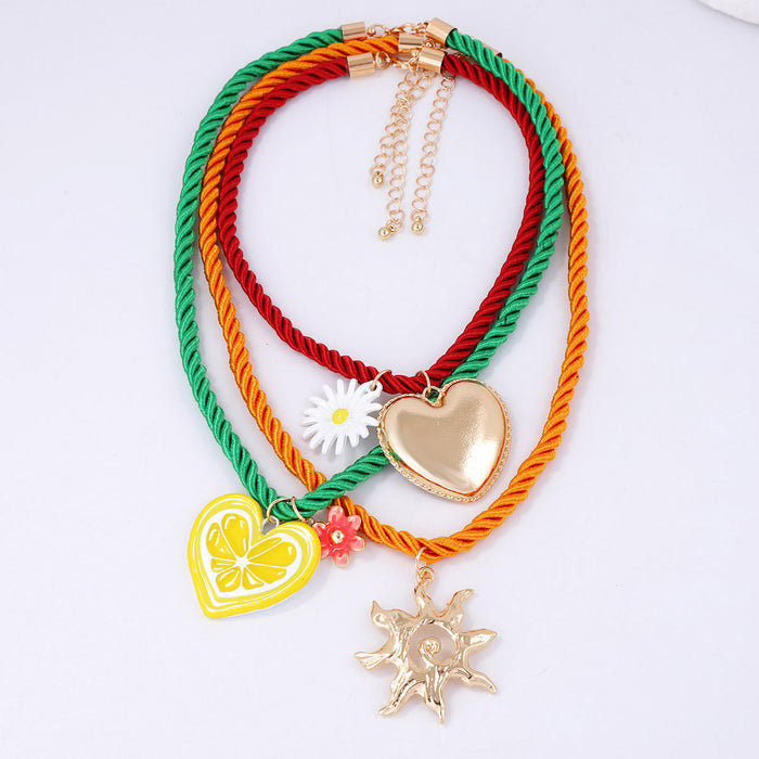 Wholesale Multi-layer Stacked Love Pendant Necklace Cute Flower Leisure Holiday Necklace