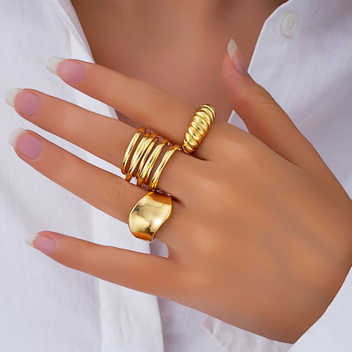 Wholesale Exaggerated lines gold irregular teardrop ring set