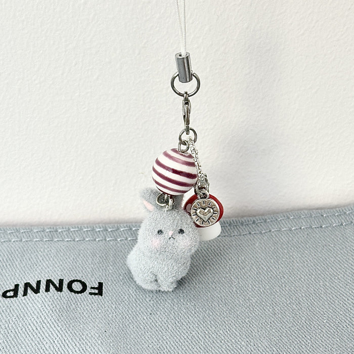 Wholesale Cute Flocked Mushroom Bunny Beaded Phone Chain Small Animal Bag Keychain