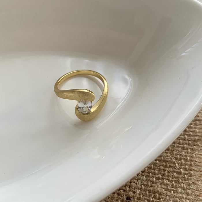 Wholesale Personalized irregular geometric ring, niche and high-end, inlaid with zircon curved ring