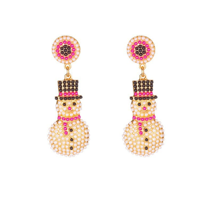 Wholesale Christmas element earrings cartoon full bead snowman earrings inlaid with diamonds light luxury holiday earrings